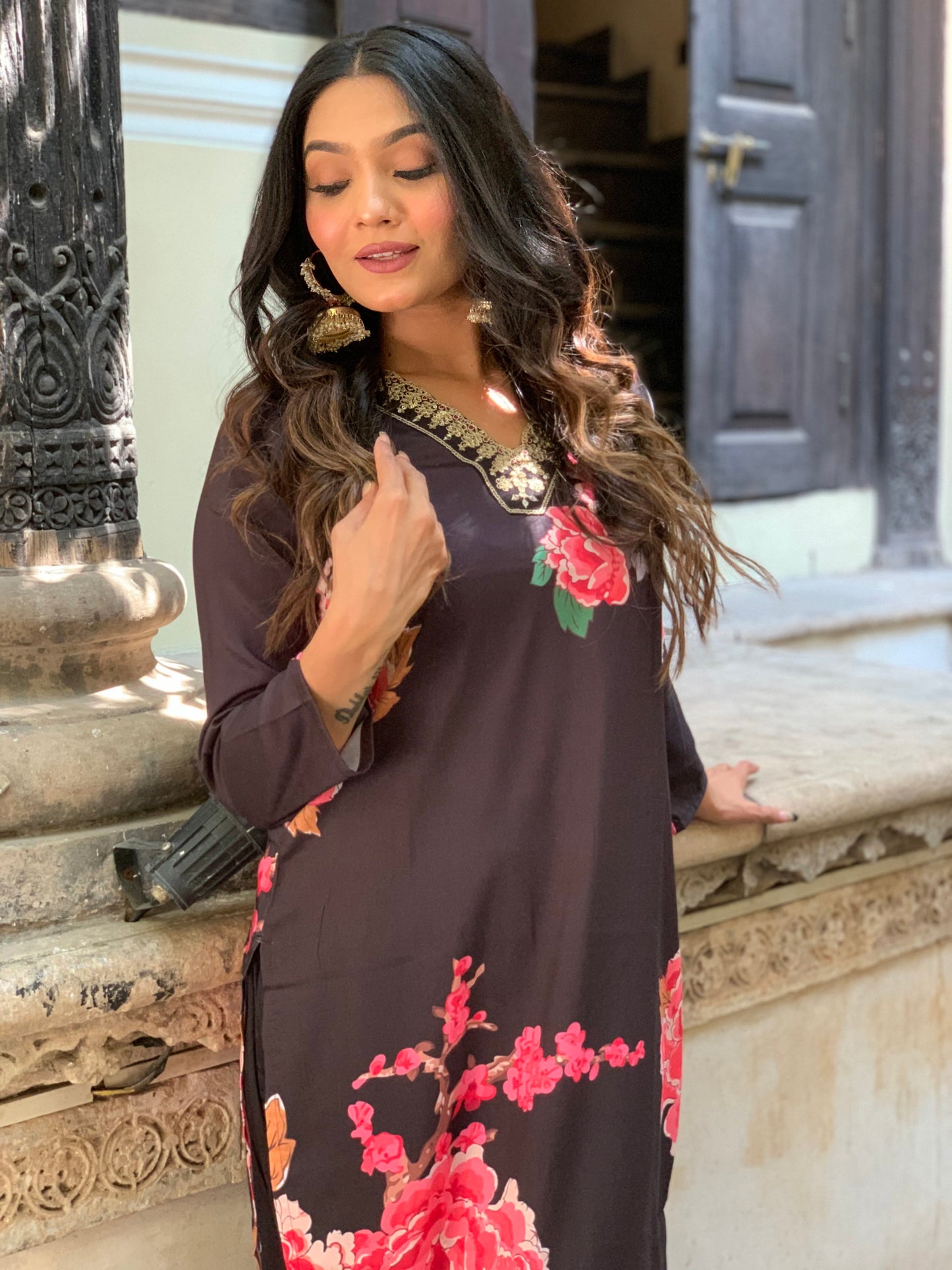 Designer  Floral Kurta Set with Bottom and Dupatta