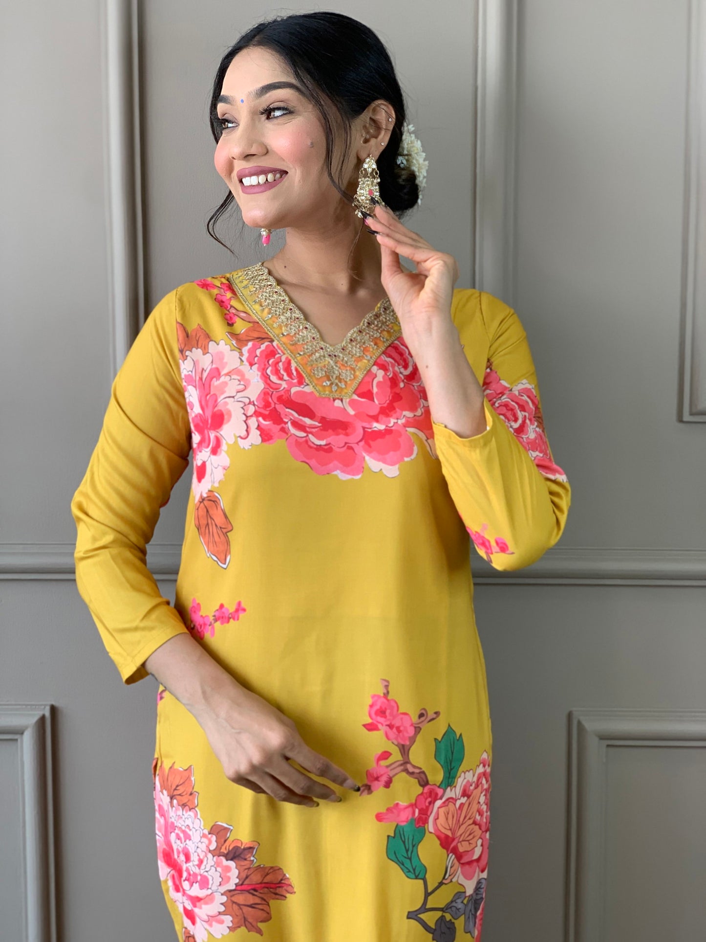 Designer Floral Kurta Set with Bottom and Dupatta