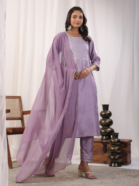 Embroidered Straight Kurta with Trousers & And Dupatta