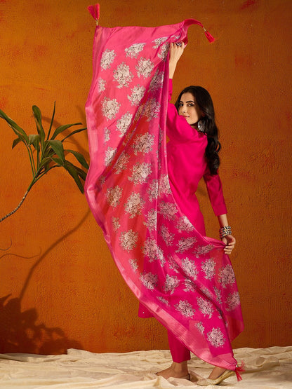 Beautiful Pink Embroidered Kurta Set with Bottom Wear and Dupatta