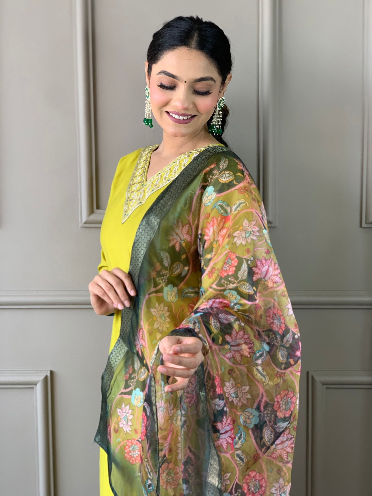 Lemon Yellow Viscose Silk Straight Kurta with bottom and dupatta