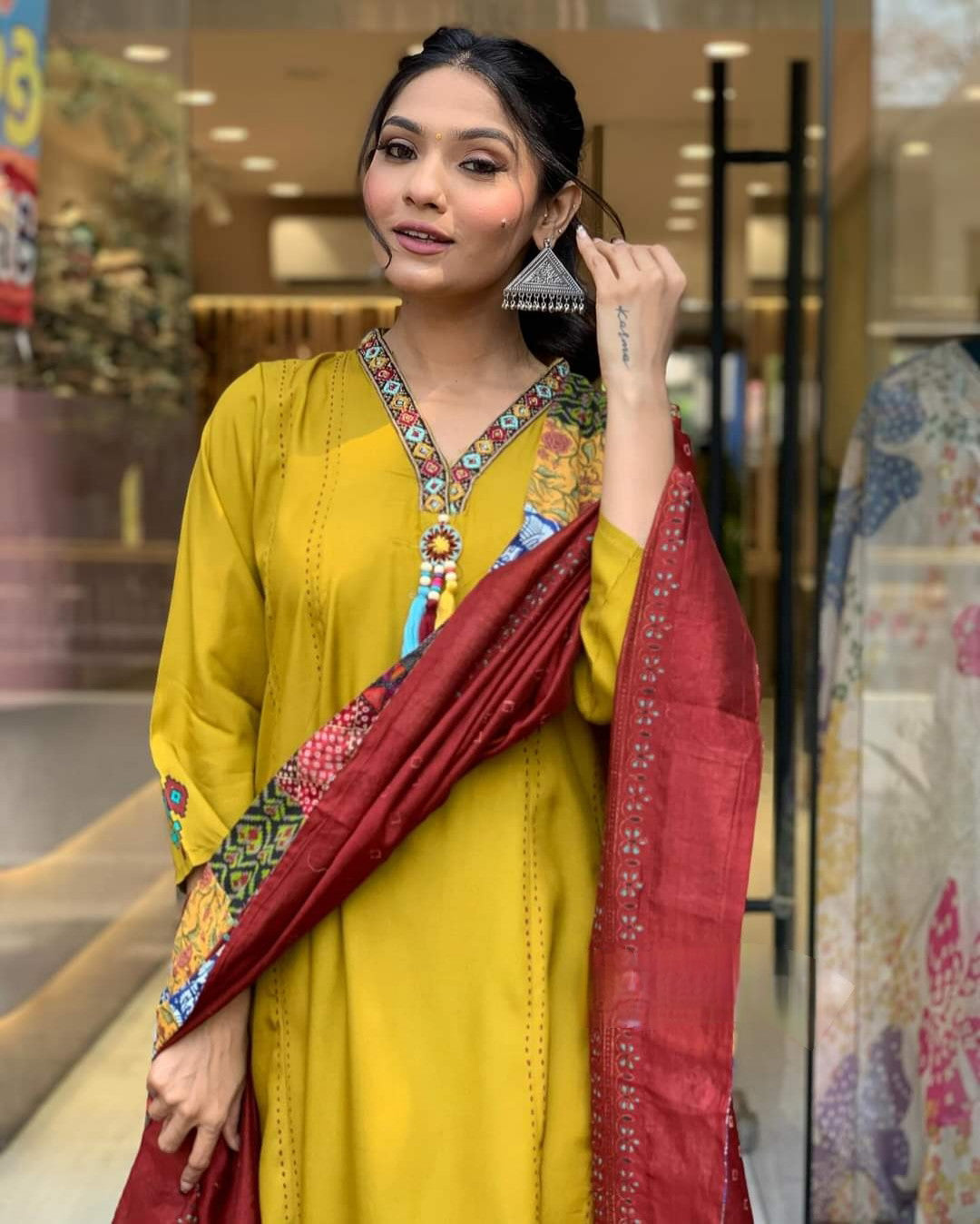 Mustard Yellow Simple Beautiful Kurta Set with Bottom and Dupatta