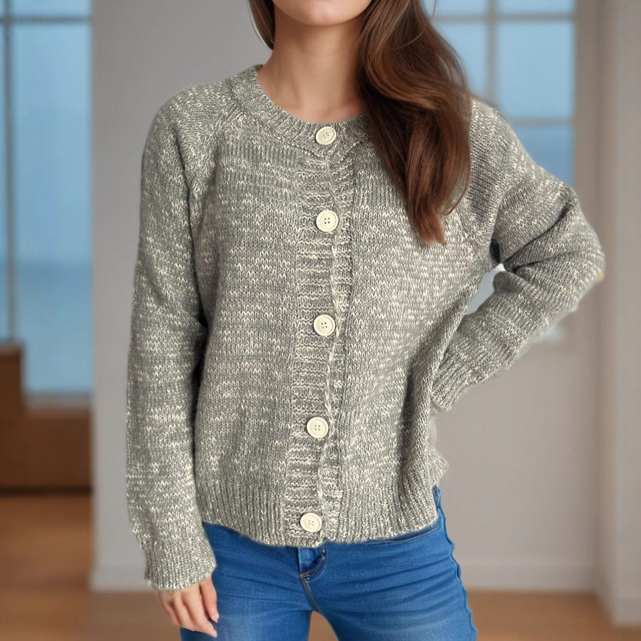 Round Neck Long Sleeve Stitching Casual Cardigan