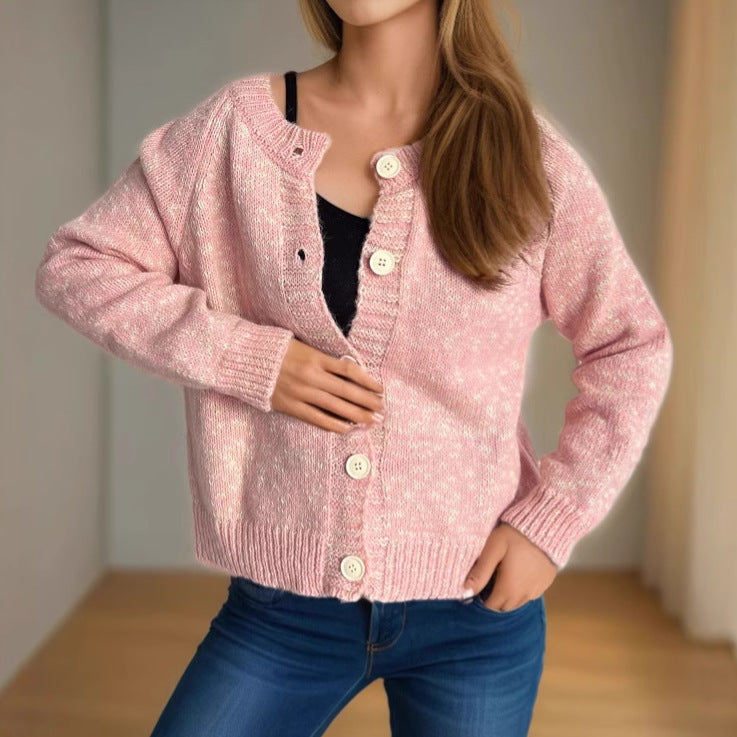 Round Neck Long Sleeve Stitching Casual Cardigan