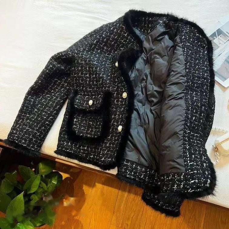 Coat Fashionable Coarse Pattern Elegant Slimming Thickened Quilted