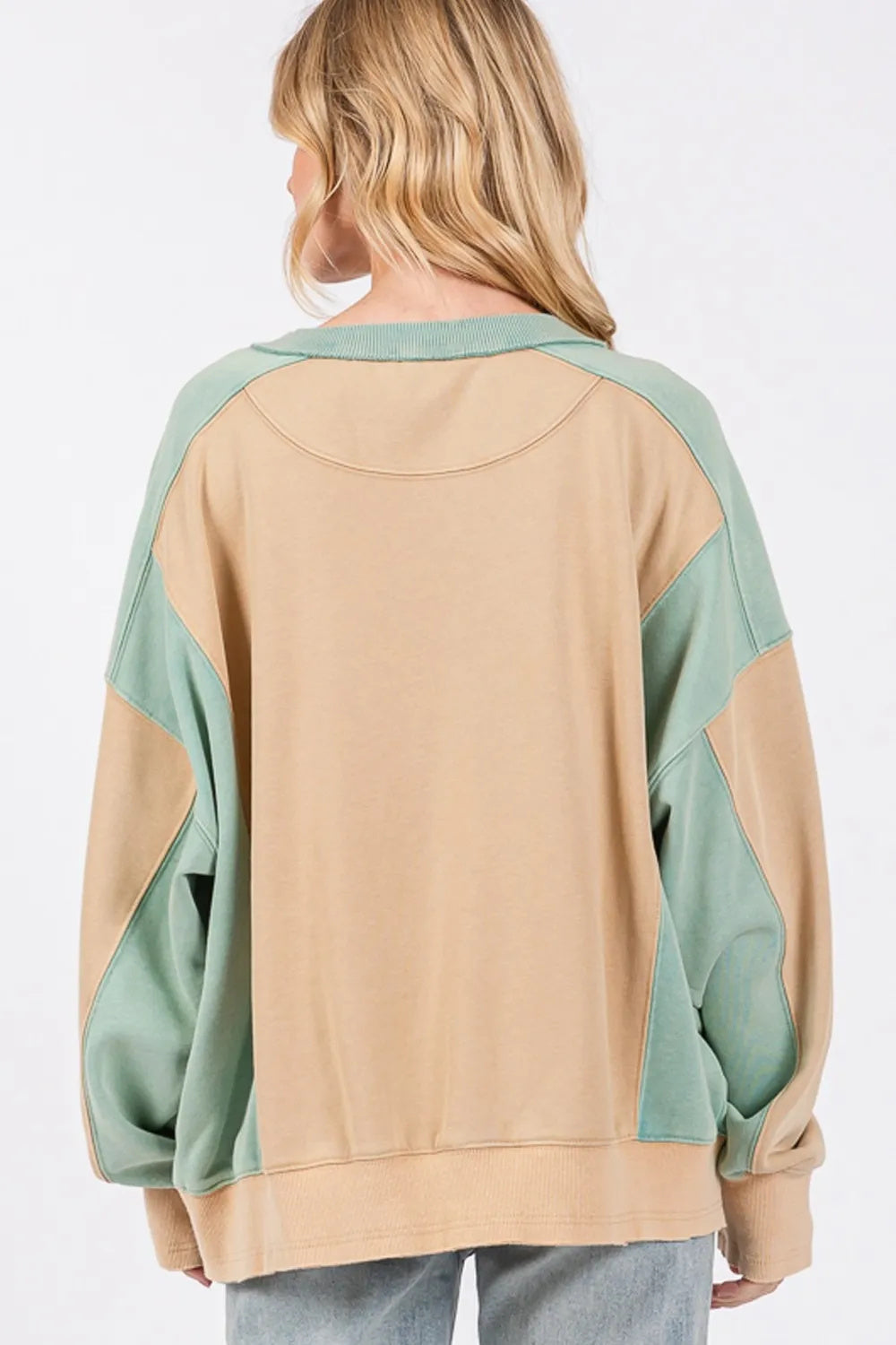 SAGE  FIG Color Block Round Neck Sweatshirt