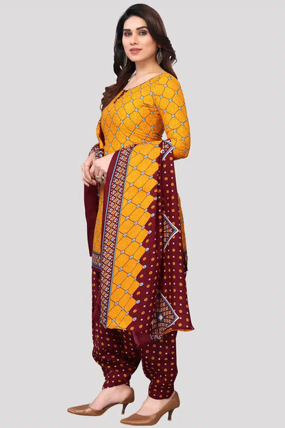 Cotton Unstitched Salwar Suit (Yellow)