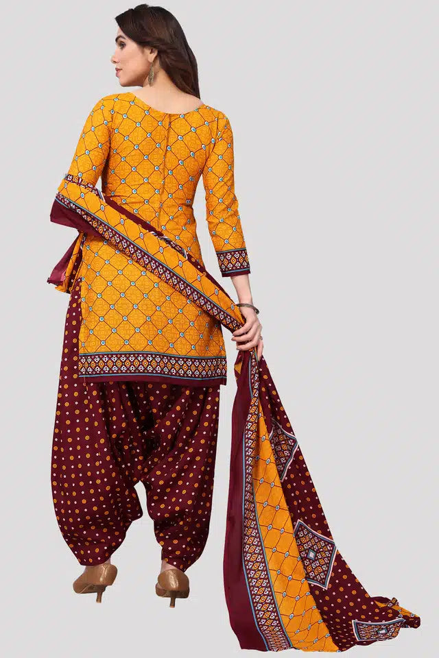 Cotton Unstitched Salwar Suit (Yellow)