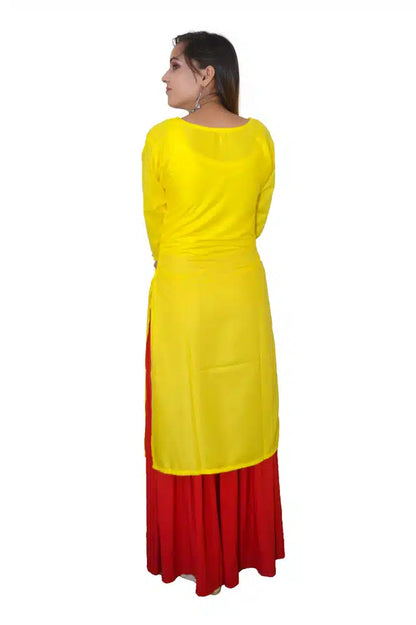 Viscose Rayon Embroidered Kurti for Women (Yellow, S)