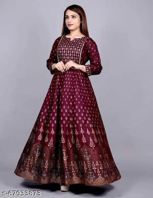 Anarkali Rayon Kurti for Women (Maroon, M)