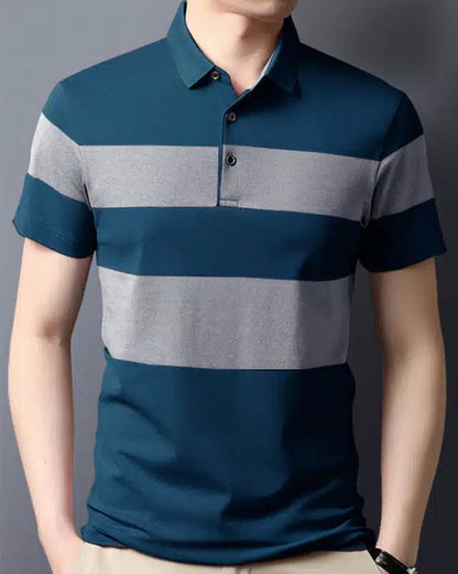 Polo Neck T-Shirt for Men (Teal, L)